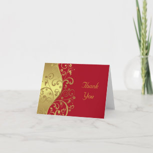 Thank You Card--Red & Gold Swirls Card