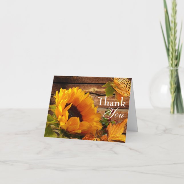 Thank You Card, Rustic Country Fall Sunflower (Front)