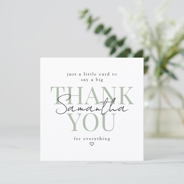 Thank You Card Sage Green Modern Script Name (Standing Front)