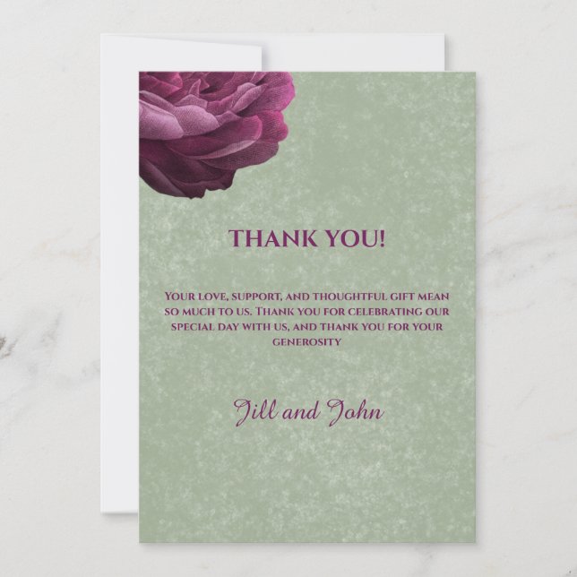Thank You Card Sage Green Note Wedding (Front)
