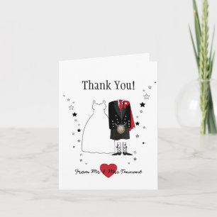 Thank You Card Scottish Bride & Groom kilt - red