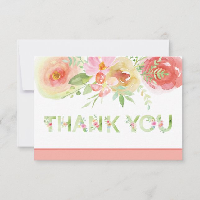 Thank You Card, Spring Watercolor Flowers Card (Front)