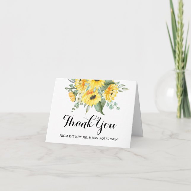 Thank You Card Sunflowers Greenery Wedding Bridal (Front)