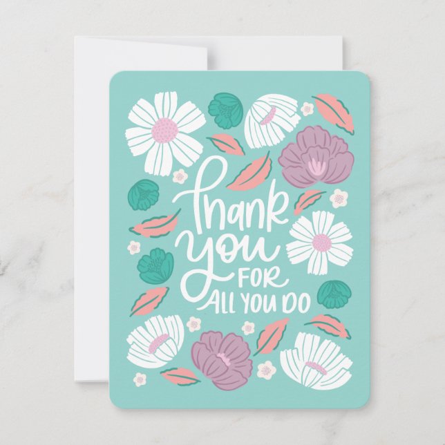 Thank You Card - Teal Florals (Front)