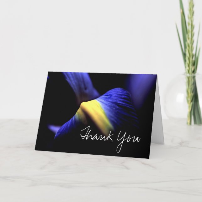 Thank You Card (Template) Iris Floral Macro Blue (Front)