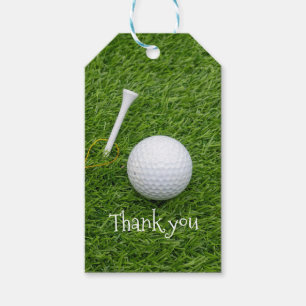 Thank you card to golfer with golf ball and tee gift tags