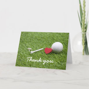 Thank you card to golfer with golf ball on green 