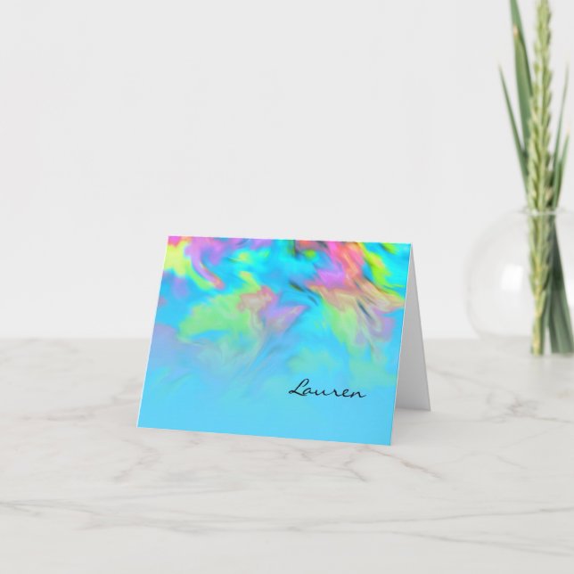 Thank You Card Turquoise Blue Lime Pink Tie Dye (Front)
