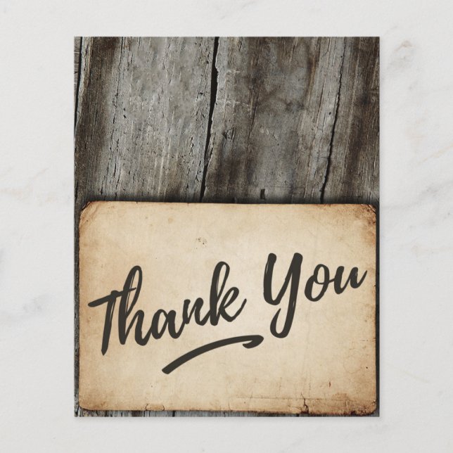 Thank You card -  vintage, wood background, rustic (Front)