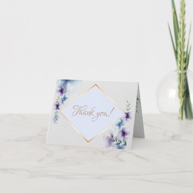 Thank You Card | Watercolor Blue Violet Floral (Front)