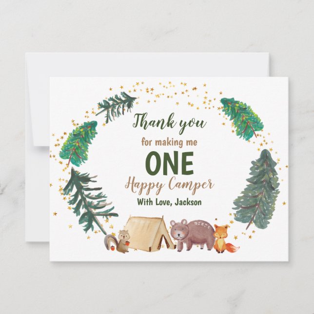 Thank you Card Watercolor Happy Camper Birthday (Front)