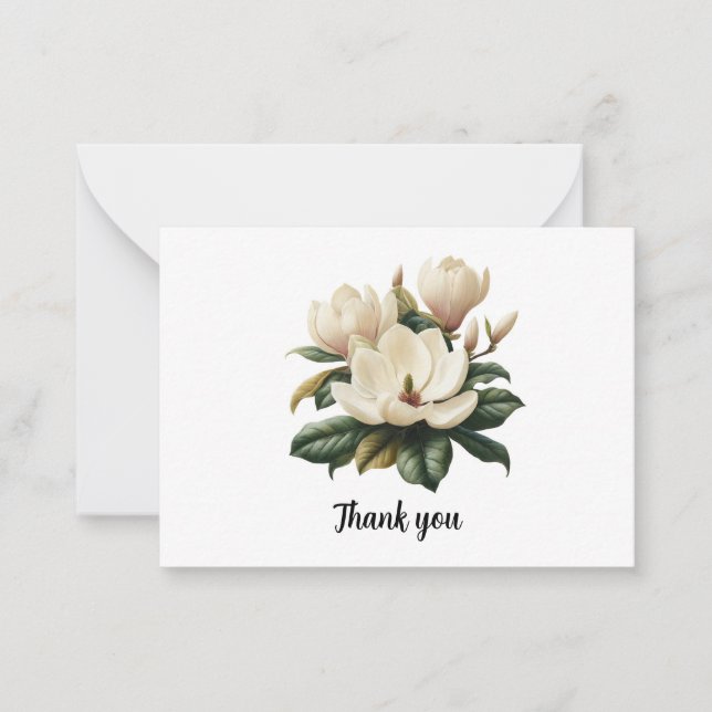 Thank You Card Watercolor Magnolia Blank Inside (Front)