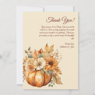 Thank You Card-Watercolor Pumpkin Floral Design- Invitation