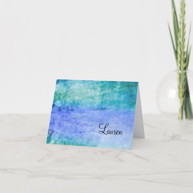 Thank You Card Watercolor Streaks Blue (Front)