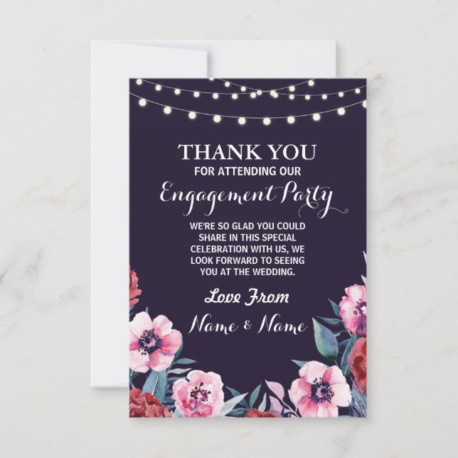 Thank You Card Wedding Flowers Navy Pink (Front)