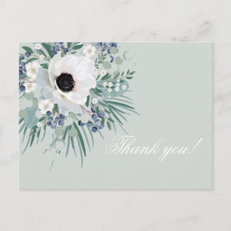 Thank you card white anemone sage green