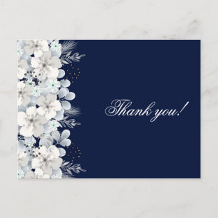 Thank you card white flower sakura navy blue