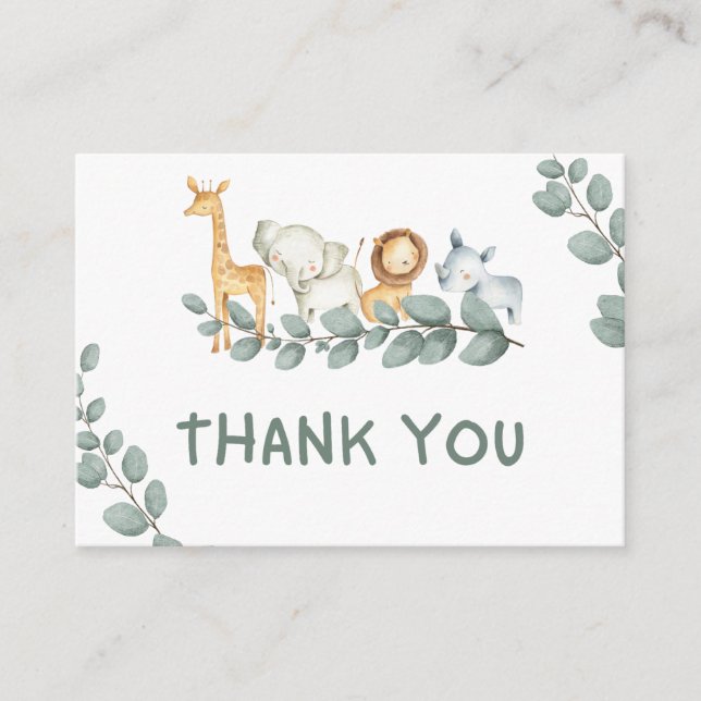 Thank You Card Wild One Zoo Animals Baby Shower (Front)