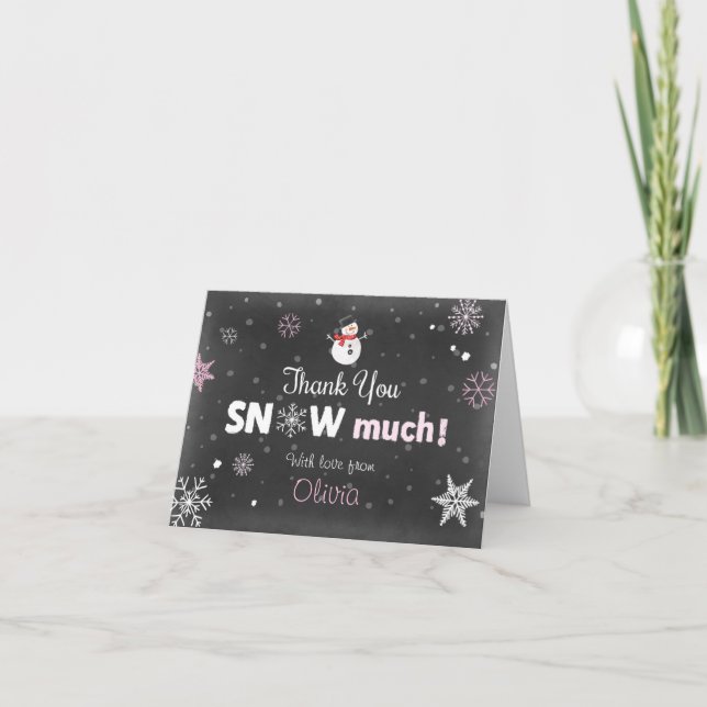 Thank you card Winter Onederland Snowman Pink Girl (Front)
