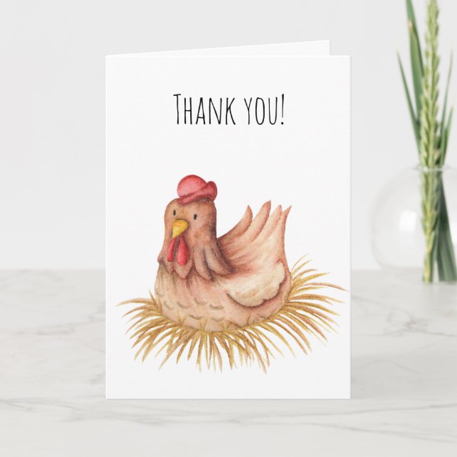 Thank you card with a hen illustration (Front)