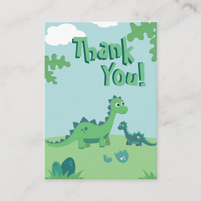 Thank you card with cute dinosaur mommy and kid. (Front)