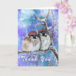 Thank You Card with Family Winter Sparrows Couple