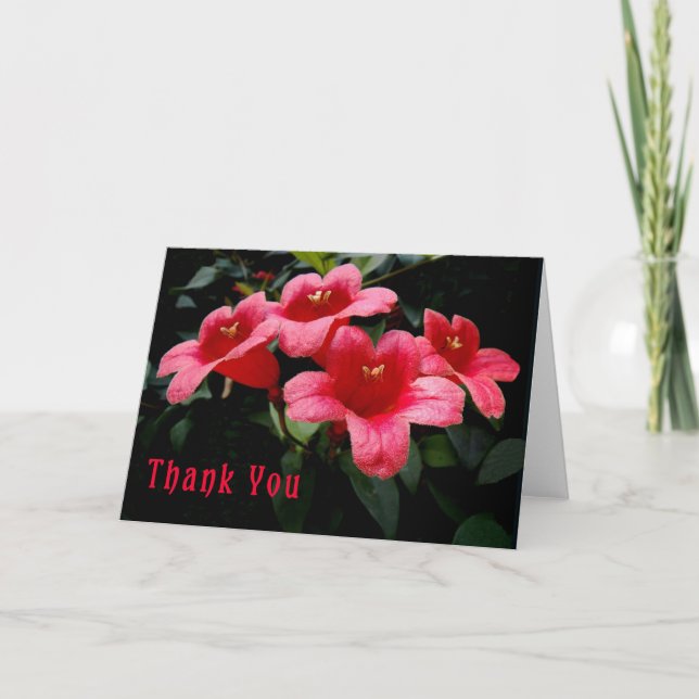 Thank You Card with Four Red Flowers (Front)