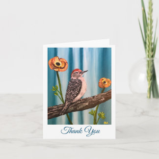 Thank You card with woodpecker and flowers