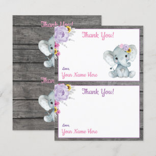 Thank You Cards Elephant Pink Yellow Purple