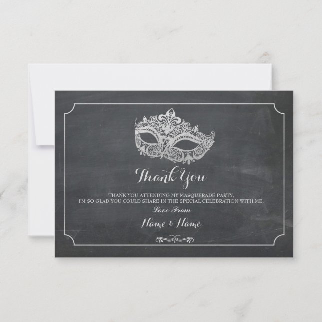 Thank You Cards Masquerade Mask Party Silver (Front)