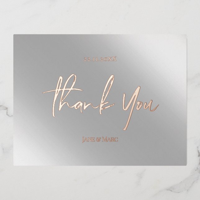 Thank You Cards Real Foil Pink Silver (Front)
