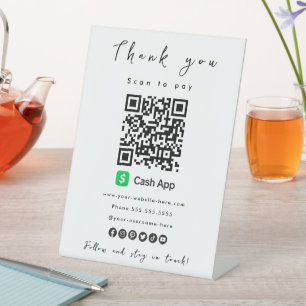Thank You Cash App QR Code Scan to Pay White Pedestal Sign