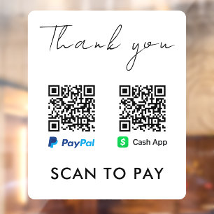 Thank You CashApp Paypal QR Code Scan to Pay White Window Cling