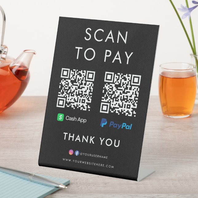 Thank you CashApp Paypal Scan to Pay QR Code Black Pedestal Sign (In SItu)