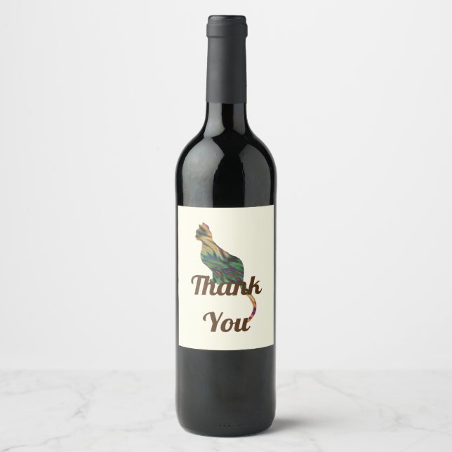 Thank You Cat Sitter Marbled Striped Kitten Wine Label (Front)