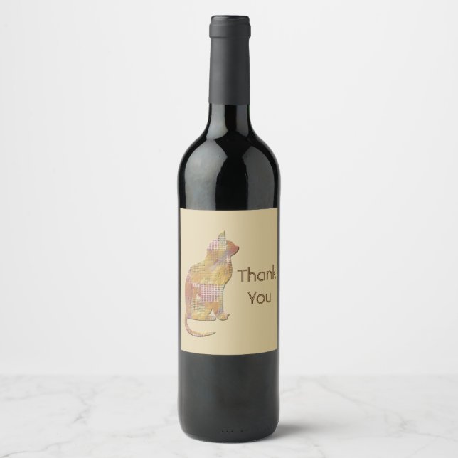 Thank You Cat Sitter Patchwork Animal Appreciation Wine Label (Front)