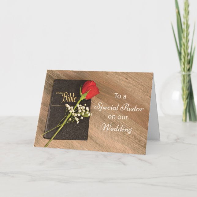 Thank You Catholic Pastor for Wedding Bible & Rose Card (Front)