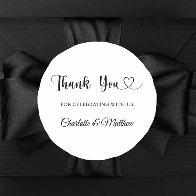 Thank you celebrating with us bride groom wedding classic round sticker (Creator Uploaded)