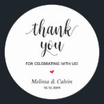 Thank you, celebrating with us, Wedding Gifts Classic Round Sticker<br><div class="desc">Thank you for celebrating with us stickers. It is a perfect sticker to used in your wedding or other celebration,  e.g.,  Birthday party,  Anniversary celebration,  Baby shower,  wedding rehearsal,  gifts for guests,  favour stickers,  and others.</div>
