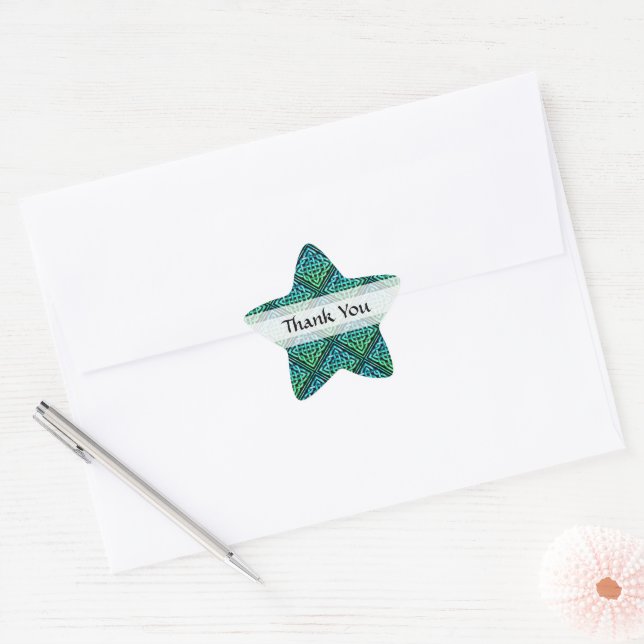 Thank You Celtic Knot Blue Green Star Sticker (Envelope)