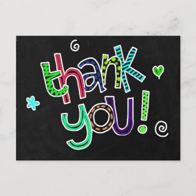 Thank you chalk text on black postcard (Front)