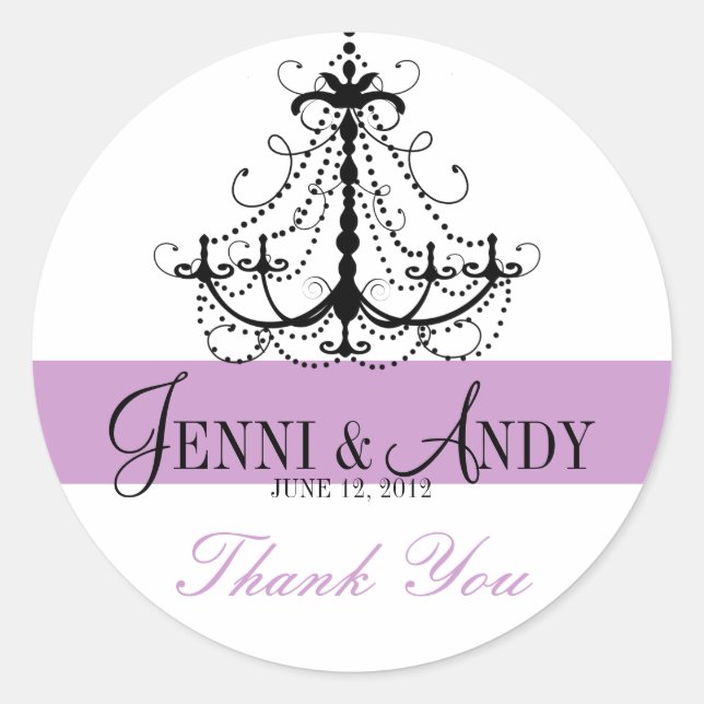 Thank You Chandelier Names Wedding Favour Sickers Classic Round Sticker (Front)