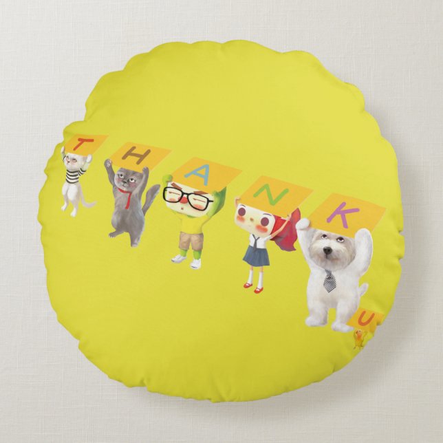 Thank You Characters Round Pillow (Front)