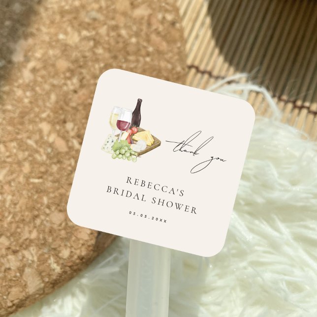 Thank You Charcuterie Wine & Cheese Bridal Shower Square Sticker (Creator Uploaded)