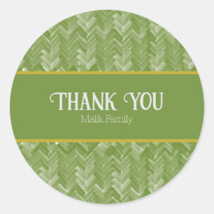 Thank You Chevron Pattern Forest Green Personalize Classic Round Sticker