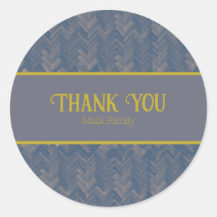 Thank You Chevron Pattern Retro Blue Personalize Classic Round Sticker