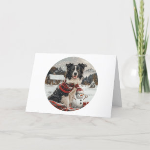 Thank You Christmas Border Collie Dog Snowman Card