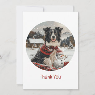 Thank You Christmas Border Collie Dog Snowman Card
