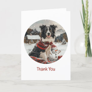 Thank You Christmas Border Collie Dog Snowman Card