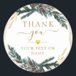 Thank you! Christmas Botanical   Classic Round Sticker<br><div class="desc">Thank you! ! Modern,  botanical design in gold green. Edit your product in minutes. By "further personalize",  fonts,  colours and positions can be customized.</div>